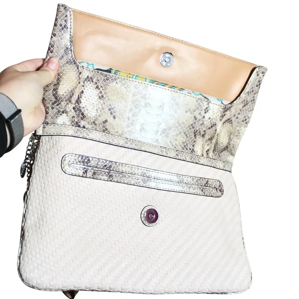 GUESS Beige and Snake Print Clutch Wristlet Large